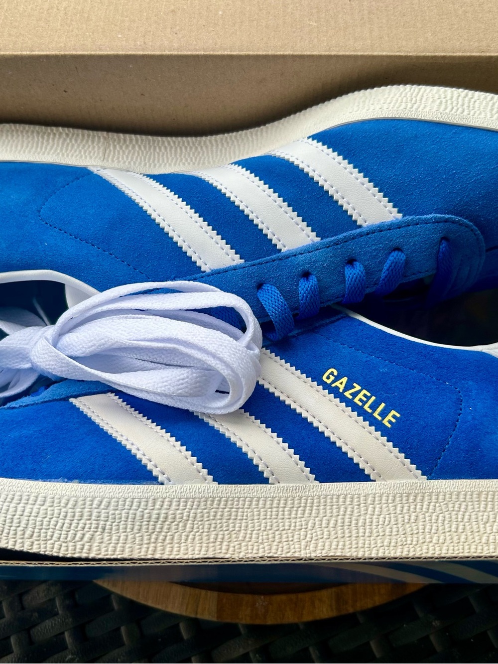 adidas Gazelle Blue Suede Sneakers with White Stripes